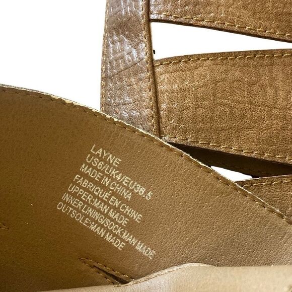 Y2K Shoedazzle Size 6 Faux Leather Tan Brown Strappy Lace Up Disc Heels Boots - Picture 8 of 8